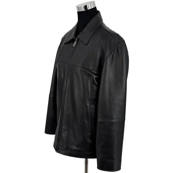 VTG Perry Ellis Portfolio Mens Black Lambskin Leather Jacket | 90s Quiet Luxury - Picture 6 of 16